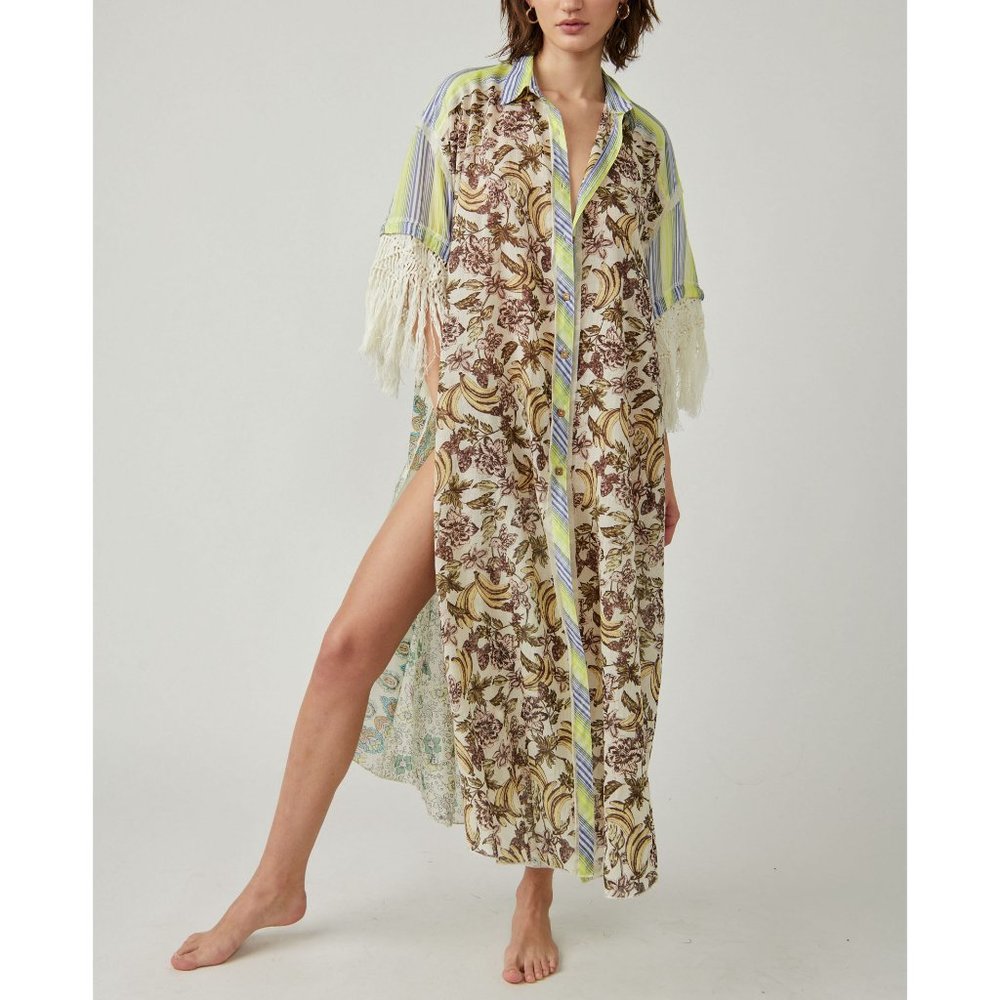 Free People Watching Waves Maxi Kimono Button Shirt